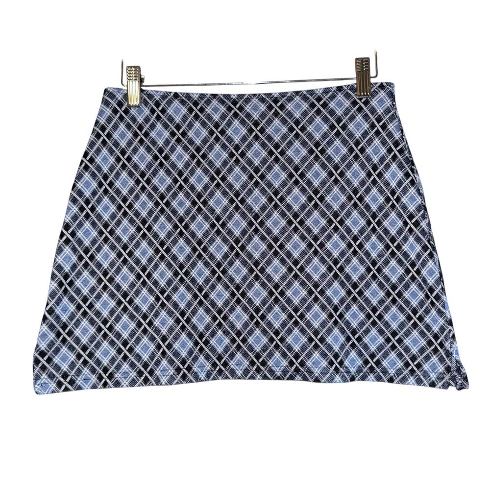 Vintage Y2K Joe Benbasset Plaid‎ Micro Mini Skirt Made in USA Medium Blue Preppy